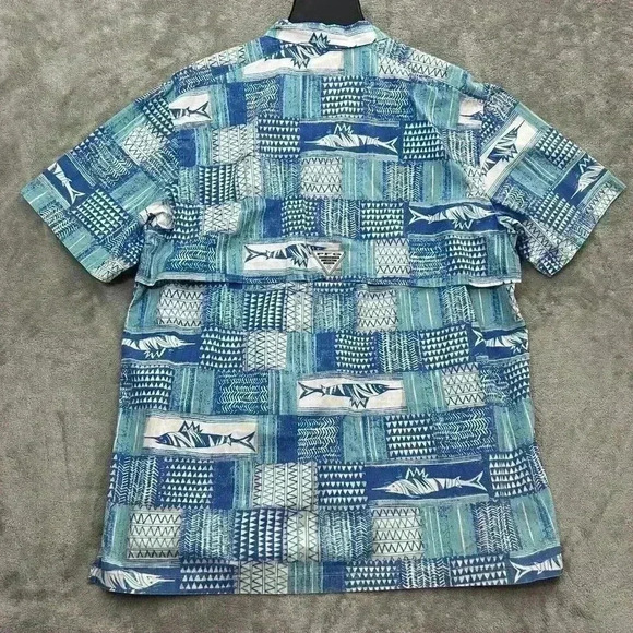 Columbia Shirt Men's Medium Button Up Camp Tribal Fish Print PFG Fishing Outdoor - Picture 8 of 10